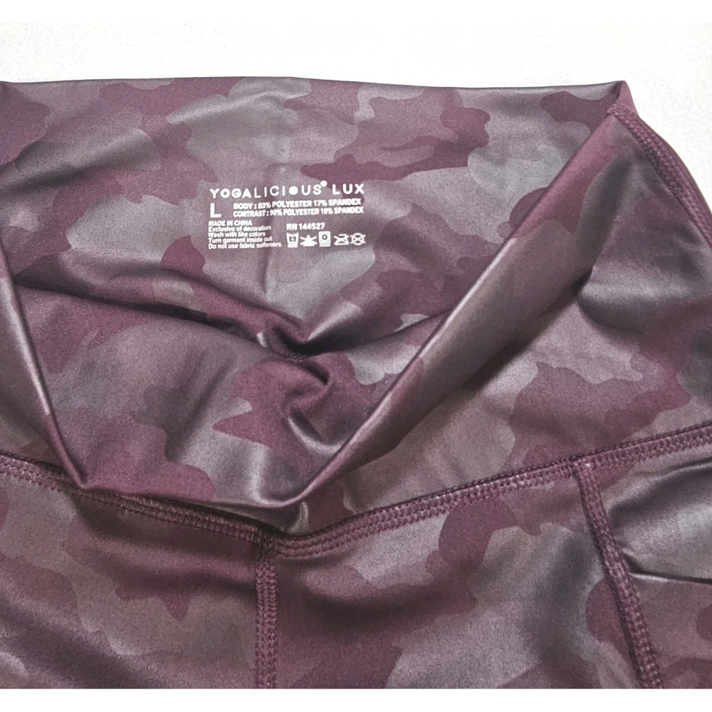 Yogalicious Lux Leggings Large Shiny Wine Tasting Camo High Rise Pockets NWT - Picture 5 of 7